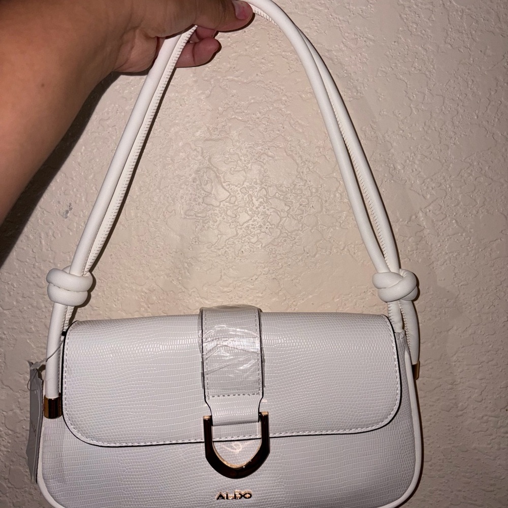 ALDO White Textured Shoulder Bag with Knotted Strap